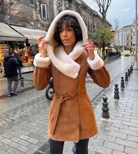 Vintage Mantel Wildleder Mantel Mit Lammfell Damen Damen Warm