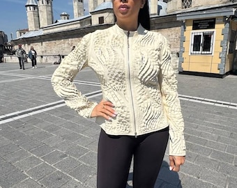 Chaqueta reversible de cuero con cuentas – Abrigo de doble cara hecho a mano para mujer – Artesanía turca de lujo