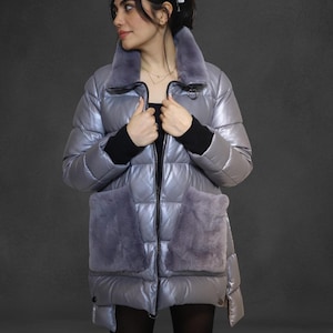 Women'sSheepskin Puffy Coat – Half-Length Lambskin Jacket – Warm Shearling Winter Outerwear – Handmade in Turkey