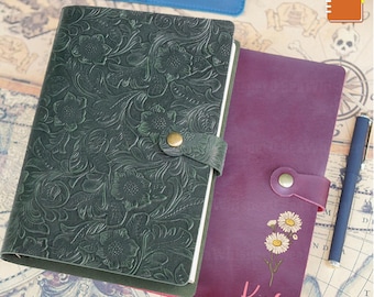 Personalized A5 Leather Refillable Planner Binder, 6 ring Refillable,Travelers Journal, Embossed Leather Binder Sketchbook, Anniversary Gift