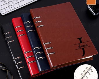 Refillable Journal Cover A5 A4 B5, Custom Leather Planner Cover, Burgundy Travelers Notebook Cover Her, Personalized Coworker Gift Women