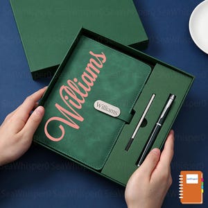 Personalized Leather Notebook With Name, Custom Leather Journal Set, Personalised A5 Vegan Leather Notebook, Initial Notebook Present Gift