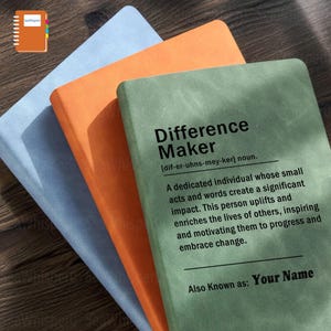 Difference Maker Journal with Name, Custom Difference Maker Definition, Personalized Leather Notebook, Coworker Gift, Mentor Christmas Gifts