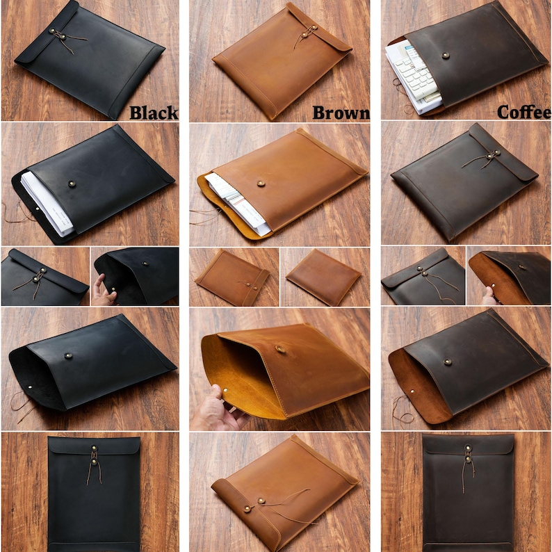 Personalized Leather A4 Document Folder, Large Capacity File Bag ...