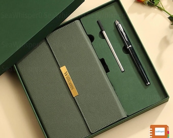 Custom Notebook And Pen Set, A5 Leather Notebook Set, Personalized Diary with Gift Box, Engraved Diary, Best New Job Gift, Personalized Gift