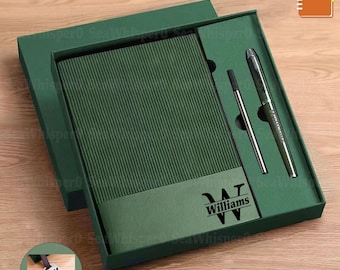 Personalized Leather Journal Set, A5 Notebook And Pen Set, New Job or Teacher Present, Office Supplies, Stationery Gift,Back-to-school Gifts