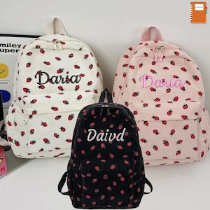Custom Strawberry Name Backpack, Personalized School Bag For Her, Custom Toddler Embroidered Name Backpack, Boys & Girls Birthday Gift