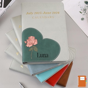 Cuaderno planificador de julio de 2025 a junio de 2026, personalizable, de papel grueso, con calendario y planificador diario, regalo personalizado para ella y él, tamaño A5.