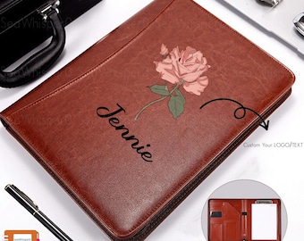 Personalisierte nachfüllbare Mappe, kundenspezifische Mappe mit Reißverschluss, kundenspezifische Ledermappe, personalisiertes Padfolio, Geschäftsgeschenk, PHD Geschenke
