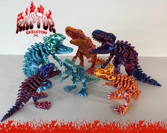 Flexi Raptor Skeleton, Dinosaur toy, Articulating 3d Printed
