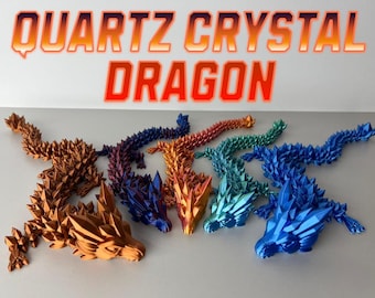 Quartz crystal dragon, movable articulated crystal dragon