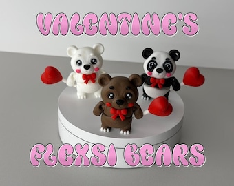 Cute mini Valentine's flexi Bears with heart, Keychain, Valentine's Day