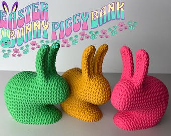 Knitted Easter Bunny Piggy Bank, 3D Printed Bunny Piggy Bank