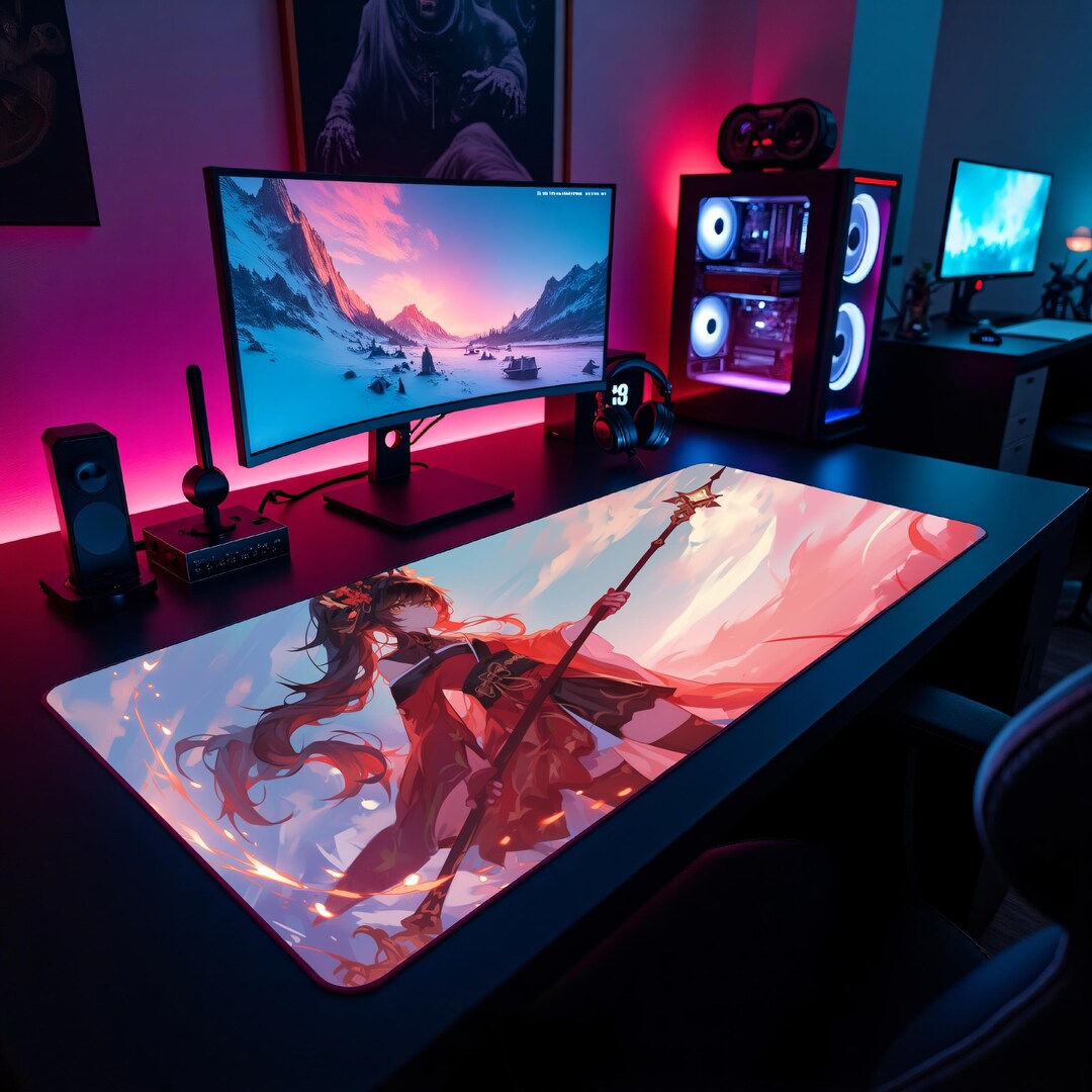 Polearm Pyro Hutao | Large Anime Mouse Pad | Genshin Impact Inspired ...