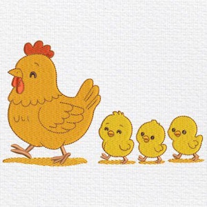 Diseño de bordado de gallina y pollitos, diseño de bordado de mamá gallina, diseño de bordado de pollitos a máquina, 4 tamaños