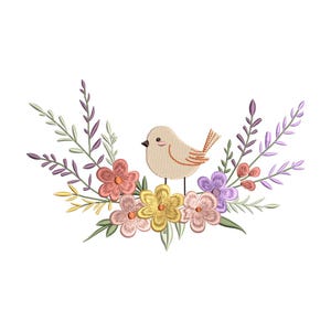 Floral Bird Embroidery Files, Wildflower Design, Bird Machine Embroidery, Includes 4 Sizes