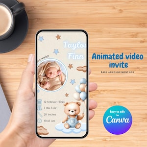 Announcement Video Template for Baby Boy, Customizable Newborn Video, Birth Announcement Video, Digital Template, Easy to Use