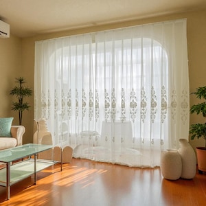 Luxury Embroidered Sheer Curtain | Retro European Tulle Panel for Living Room Bedroom Balcony Bay Window | Elegant Window Drapes
