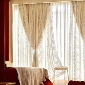 Französische Creme-Spitze Vorhänge – Luxus-Verdunkelung für Schlafzimmer & Wohnzimmer – Eleganter Sichtschutz für Balkon
