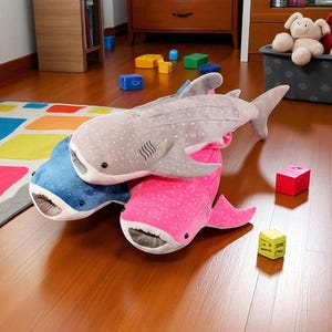 50–100cm Cartoon Blue Shark Plush Toy and Pillow – Large Stuffed Whale & Fish Doll, Soft Sea Animal Cushion, Birthday Gift for Kids