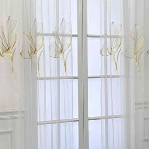 Lily Embroidered Sheer Curtain | Simple Luxury Tulle Panel for Living Room, Balcony, Bedroom, French Window Home Decor
