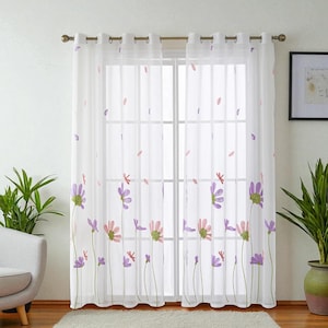 Floral Embroidered White Sheer Curtain: Elegant Tulle Voile Panel
