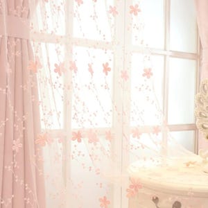 Bestickte Florale Spitzenvorhänge – Rosa & Weiße Tüllgardinen für Wohnzimmer, Schlafzimmer - Küche