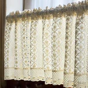 Handmade Crochet Lace Cotton Linen Curtain: Boho Window Drape