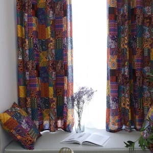 Boho Patchwork Curtains: Retro Ethnic Half Blackout, Custom Size