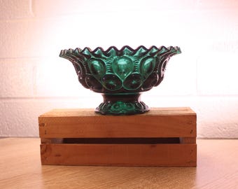 LE Smith Moon & Stars Pedestal Bowl - Greenbrier Green Color RARE