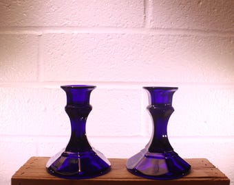 Vintage Cobalt Blue Glass Candlesticks