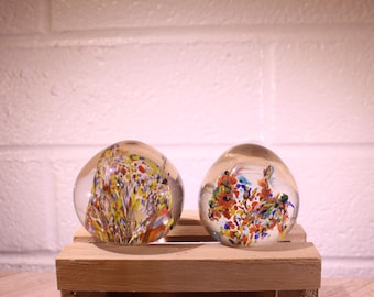 Vintage Art Glass Paperweights – Set of 2 Multicolor Confetti