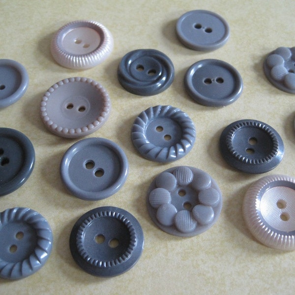 16 Assorted Vintage Gray Plastic Buttons