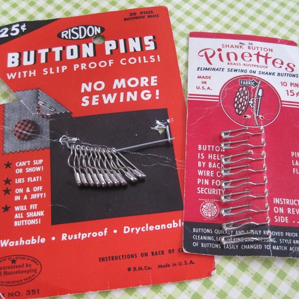 2 Vintage Packages of Shank Button Pinettes..19 Button Pins