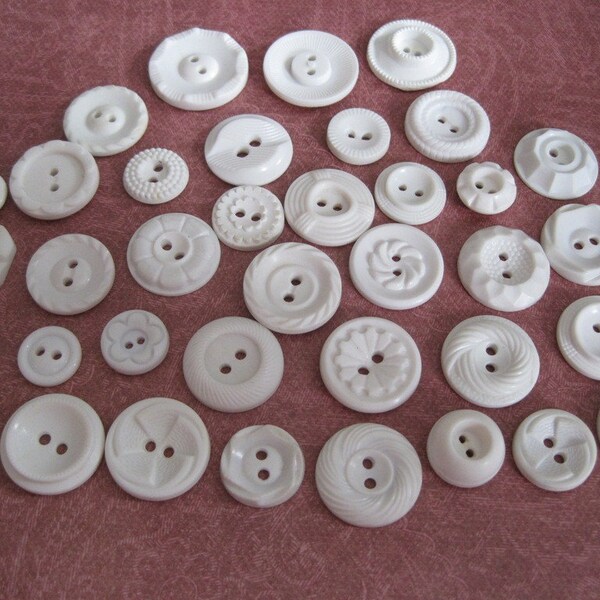 36 Assorted Vintage White Plastic Buttons