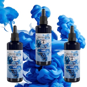 Methylene Blue 300 ml - Methylene Blue solution 1% Pharmaceutical Pure at 99.6 - Liquid solution of Methylene Blue - 3X100 ML