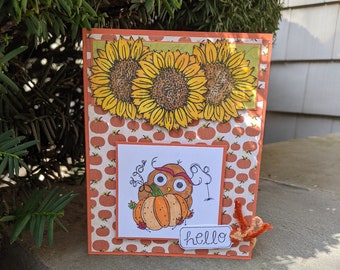 Pumpkin Owl Fall themed Hello Card