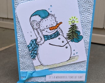 Handmade Winter, Holiday Card, Children's Card - Snowman Fun