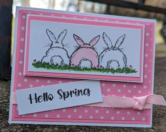 Bunny Trio - Spring Greeting - Easter - Greeting Card - Bunny tails- Handmade Card - Bunny