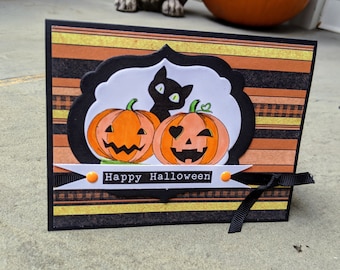 Halloween Cards - Children's Card - Cute Pumpkins - Cat - Halloween Card - Handmade Card - Halloween Greeting - Notecard