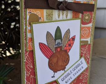 Gobble Gobble, Autumn Greeting, Thanksgiving Cards, Pumpkins,  Children's Card, Turkey,  Handmade Card, Thanksgiving Greeting, Notecard