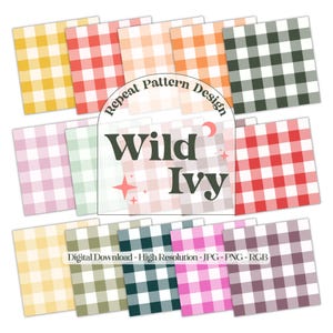 Impressions Vichy - Bundle de conception de motifs sans couture - carreaux Vichy 22 couleurs - haute qualité PNG transparents, SVG et JPG 12" 300 dpi
