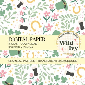 Lucky Irish Theme Pattern - Shamrock Seamless Pattern - Clover Seamless Repeat Pattern - Digital Paper File for Commercial Use JPG, PNG, SVG