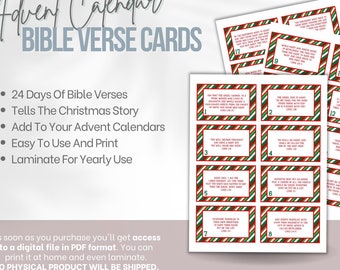 Bible Verse Printable Cards For Advent Calendar - 24 Days Of The Christmas Story - Digital Download