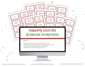 Santa Hat Headbands Christmas Game - Holiday Family Fun - Party Game - Printable Digital Download