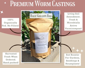 1/2 Gallon Organic Worm Castings | Live Soil Microbes, Fresh Harvested Compost Fertilizer