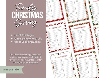 Family Christmas Survey Holiday Wishlist - Make Shopping Easier - Printable Digital Download