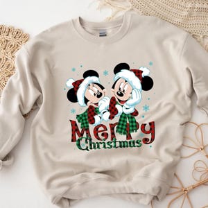 Minnie Mickey Merry Christmas Sweatshirt, Disney Christmas Sweatshirt, Christmas Mickey And Minnie Plaid Sweatshirt, Christmas Family Sweat