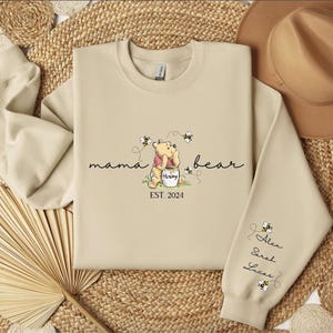 Custom Mama Bear Sweatshirt, Mama Est with Kid Name on Sleeve Sweatshirt, Personalized Mom Sweatshirt, Custom Mothers Day Gift, New Mom Tee