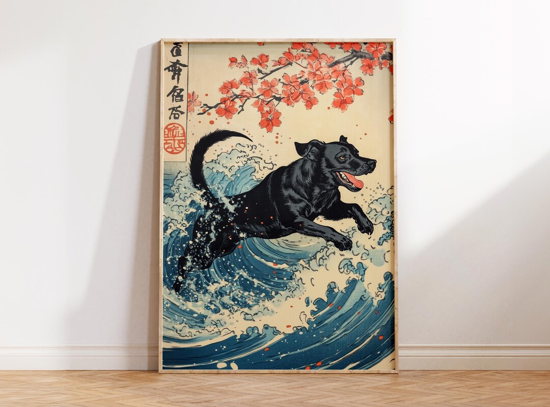 Retro Ukiyo-e Japanese Wall Art, Dog Wall Art, Japanese Exhibition